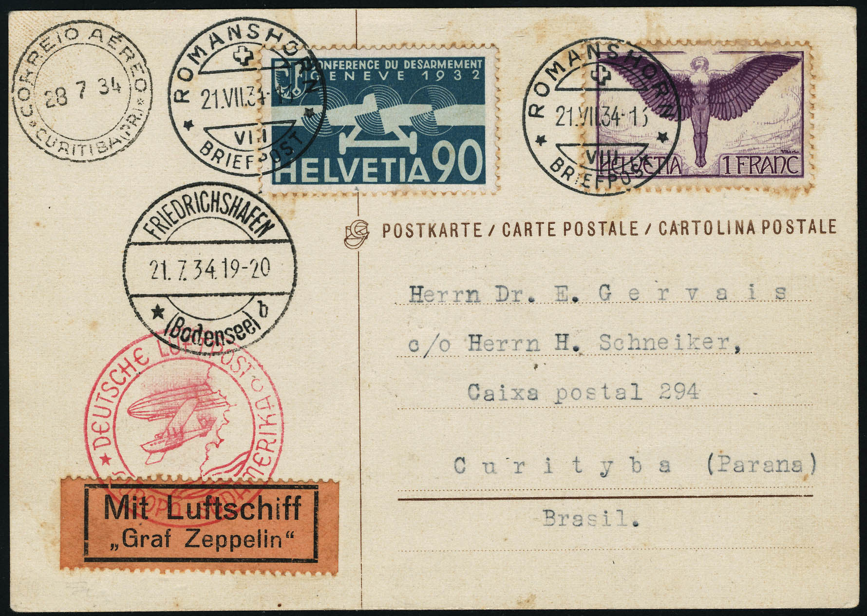 Lot 3141 - suisse poste aerienne -  Francois Feldman F.C.N.P François FELDMAN sale #122